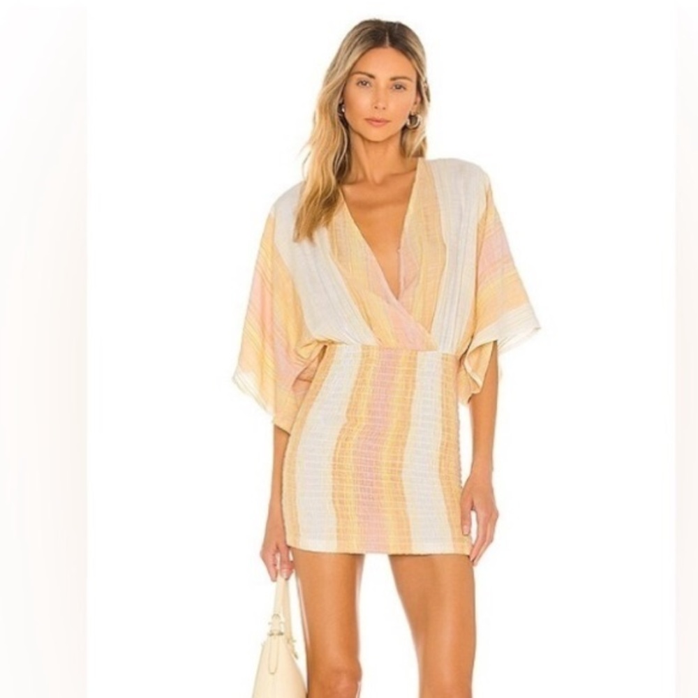 L*Space Alexandria Pastel Stripe Kimono Sleeve Mini Dress XL
